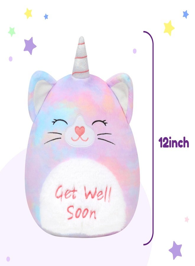 Easfan 13'' Get Well Soon Unicorn Cat Plush Pillow Soft Cute Stuffed Animal with Silver Horn Feel Better Gifts for Kids Patient Feel Better for Women - Image 4